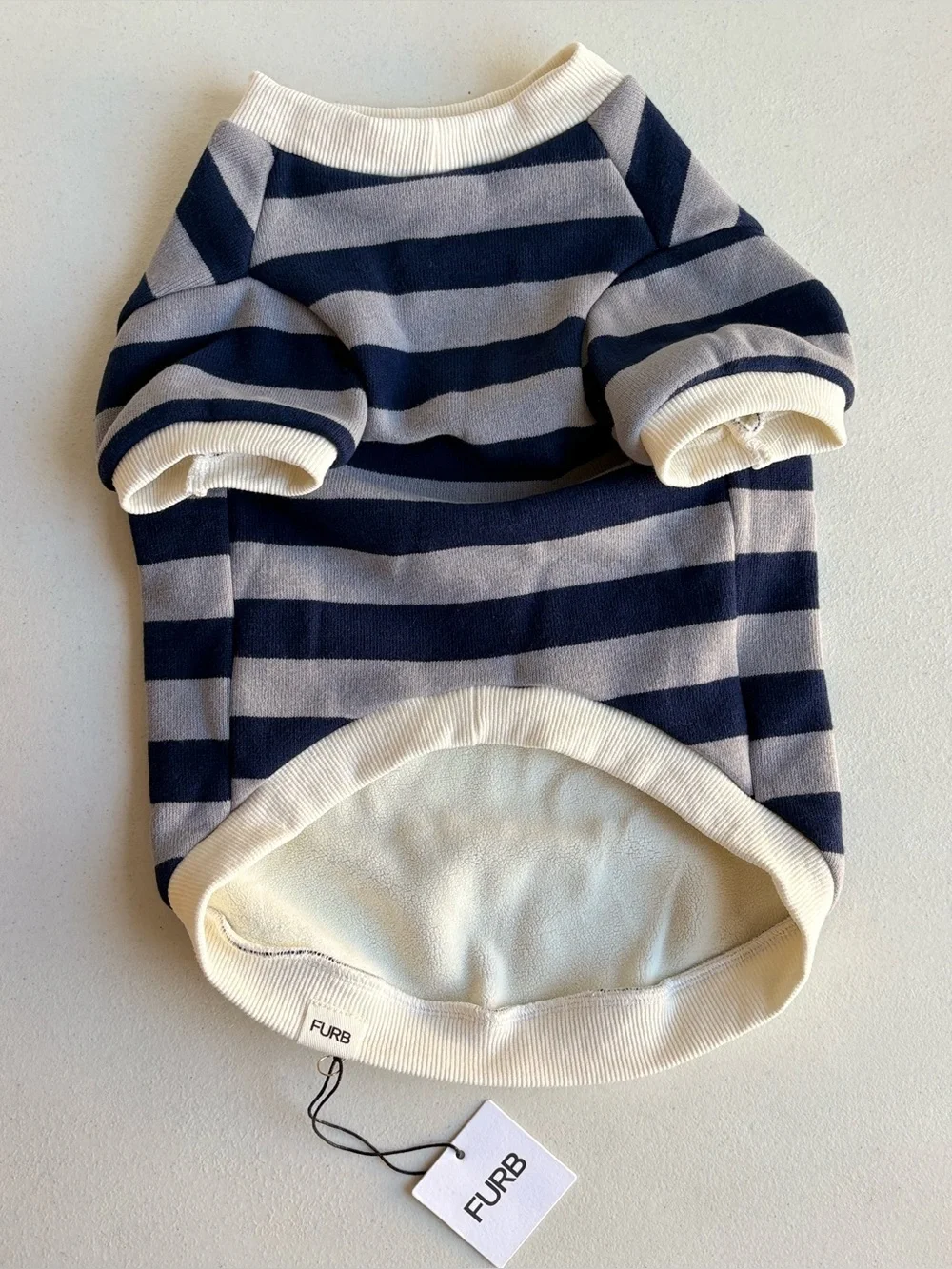 Mark & Graham FURB STRIPED DOG SWEATSHIRT gray navy size large